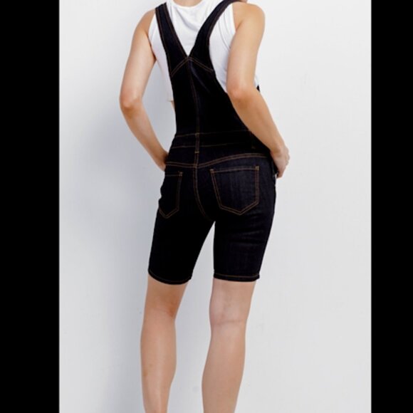 Women's Denim Shortalls Dark Denim Adjustable Straps Overall Jean Shorts Y2k - Picture 3 of 5